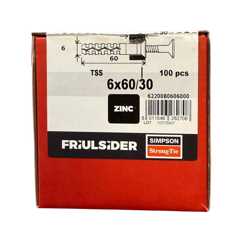 Plugg TSS Zink 6x60/30 mm Friulsider - 100 st