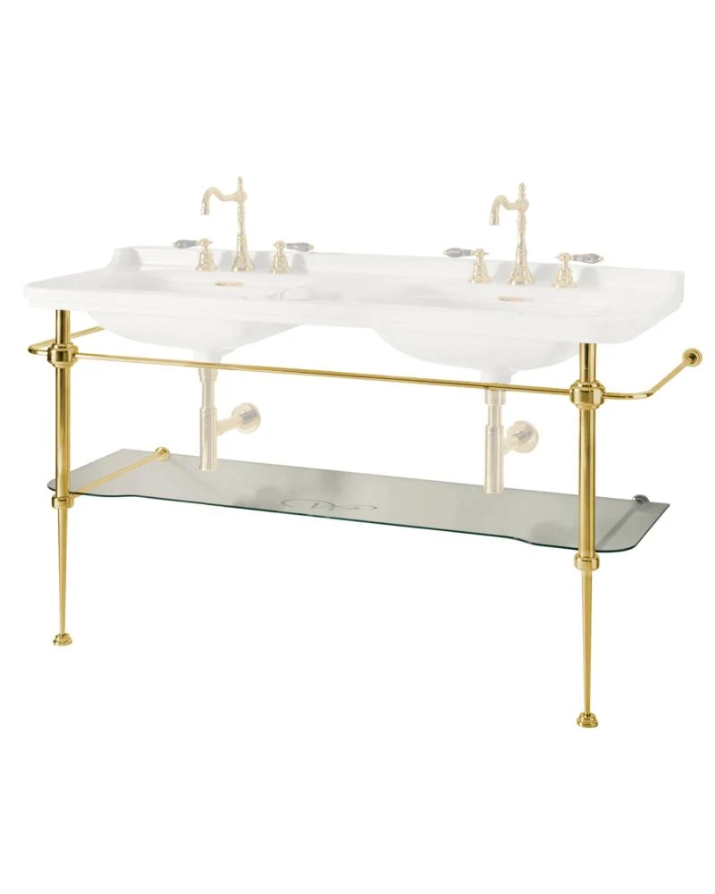 Art Deco guldställning med glashylla - Till dubbeltvättställ 158 cm