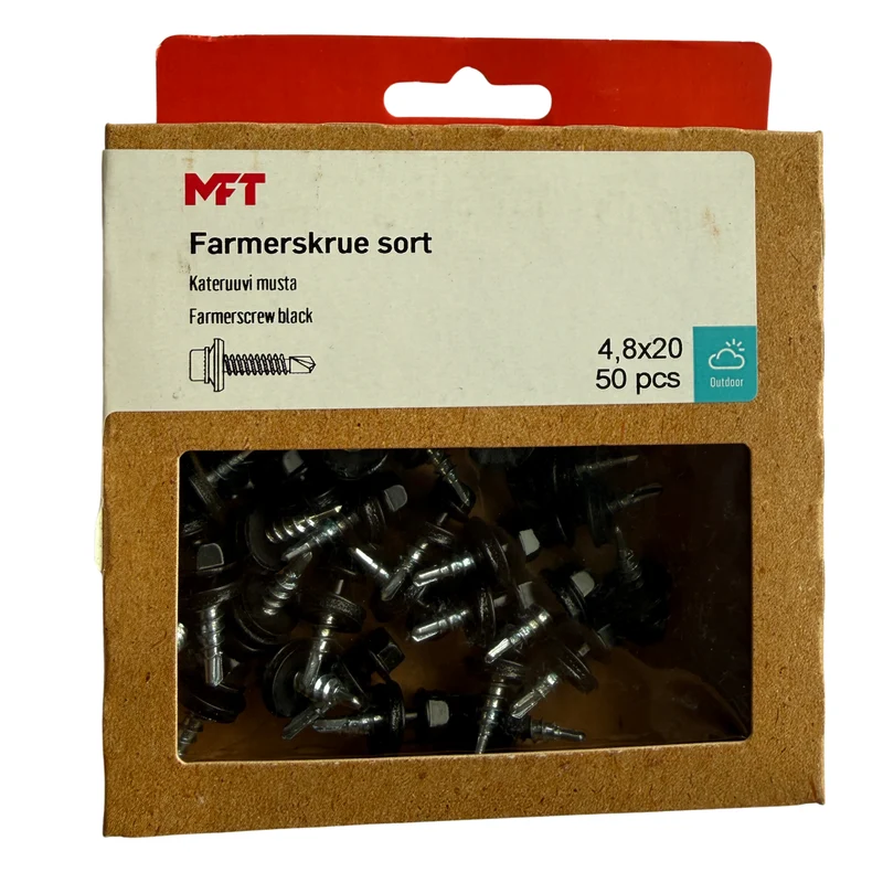 Farmarskruv Svart 4,8x20 mm - MFT 50-pack för Metall och Trä