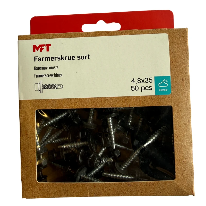 Farmarskruv Svart 4,8x35 mm - MFT 50-pack för Metall och Trä