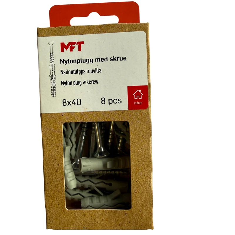 Nylonplugg med Skruv 8x40 mm - MFT 8-pack för Betong och Tegel