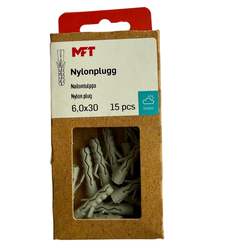 Nylonplugg 6,0x30 mm - MFT 15-pack för Betong och Tegel