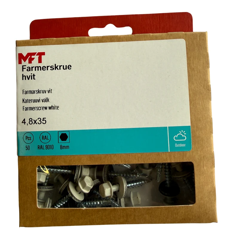 Farmarskruv Vit 4,8x35 mm - MFT 50-pack för Metall och Trä
