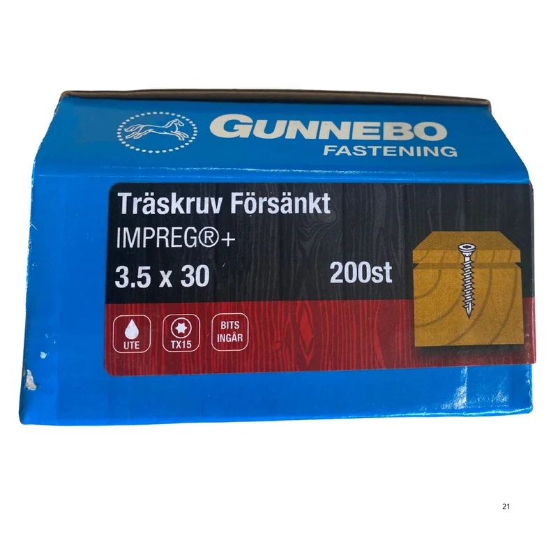 Träskruv Försänkt IMPREG+ 3.5x30 mm Gunnebo - 200-pack