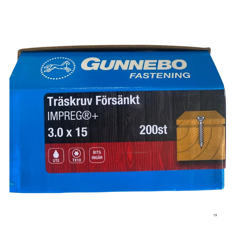 Träskruv Försänkt IMPREG+ 3.0x15 mm Gunnebo - 200-pack