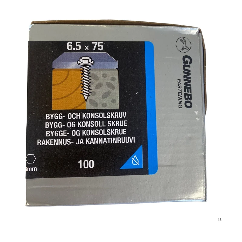 Bygg- och konsolskruv 6.5x75 mm Gunnebo - 100-pack