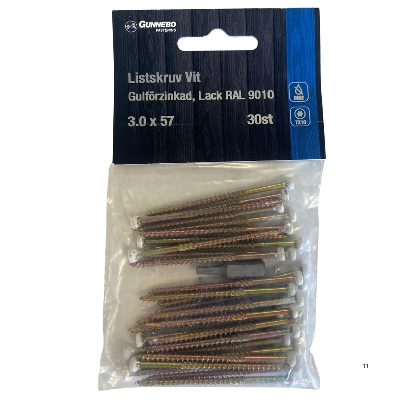 Listskruv Vit Gulförzinkad 3.0x57 mm Gunnebo Fastening TX10 - 30-pack
