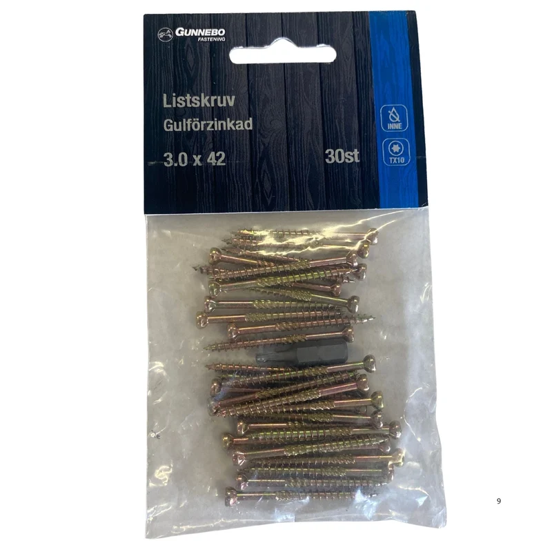 Listskruv Gulförzinkad 3.0x42 mm Gunnebo Fastening TX10 - 30-pack