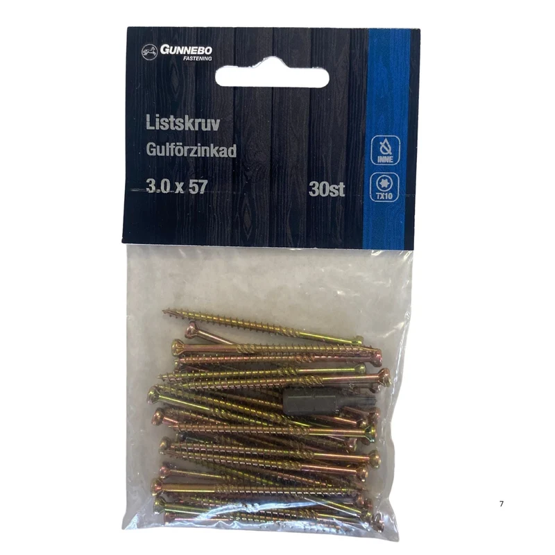 Listskruv Gulförzinkad 3.0x57 mm Gunnebo Fastening TX10 - 30-pack