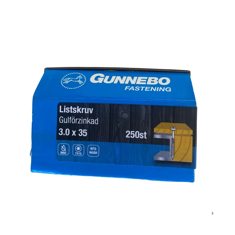 Listskruv Gulförzinkad 3.0x35 mm Gunnebo Fastening TX10 - 250-pack
