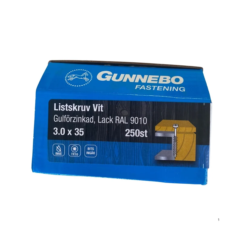 Listskruv Vit Gulförzinkad 3.0x35 mm Gunnebo Fastening TX10 - 250-pack