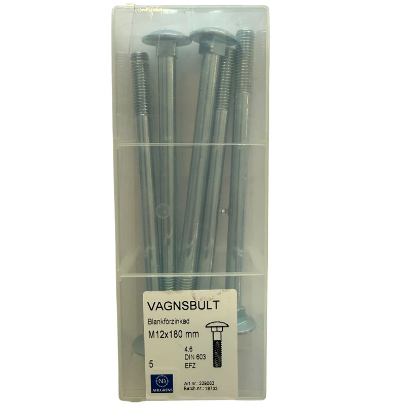 Vagnsbult M12x180 Nils Ahlgren Blankförzinkad 5-pack