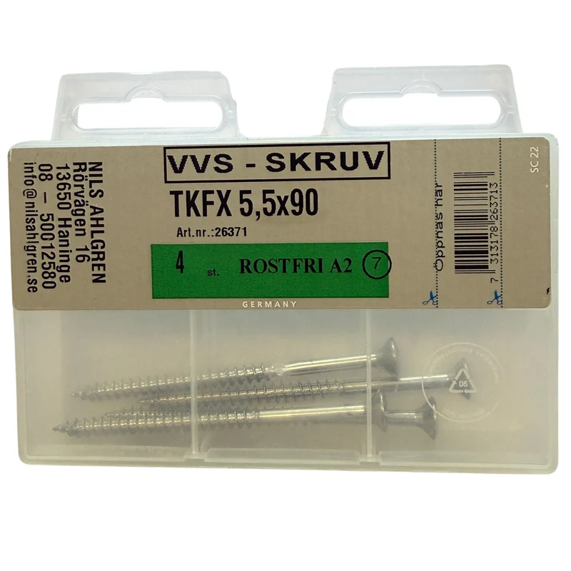 VVS-Skruv TKFX 5,5x90 Nils Ahlgren Rostfri A2 4-pack