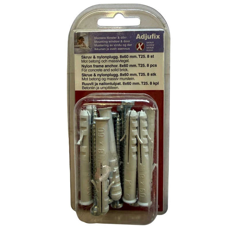 Skruv & Nylonplugg Karmfixering 8x60mm Adjufix, 8 st