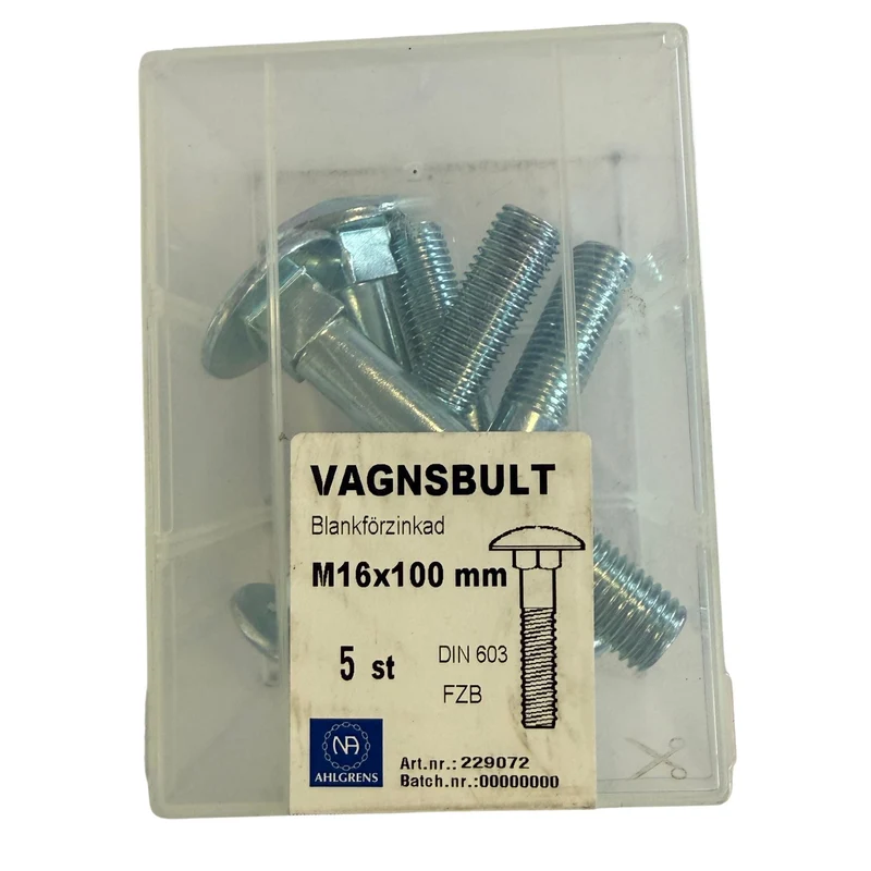 Vagnsbult Nils Ahlgren M16x100 mm Blankförzinkad 5 st