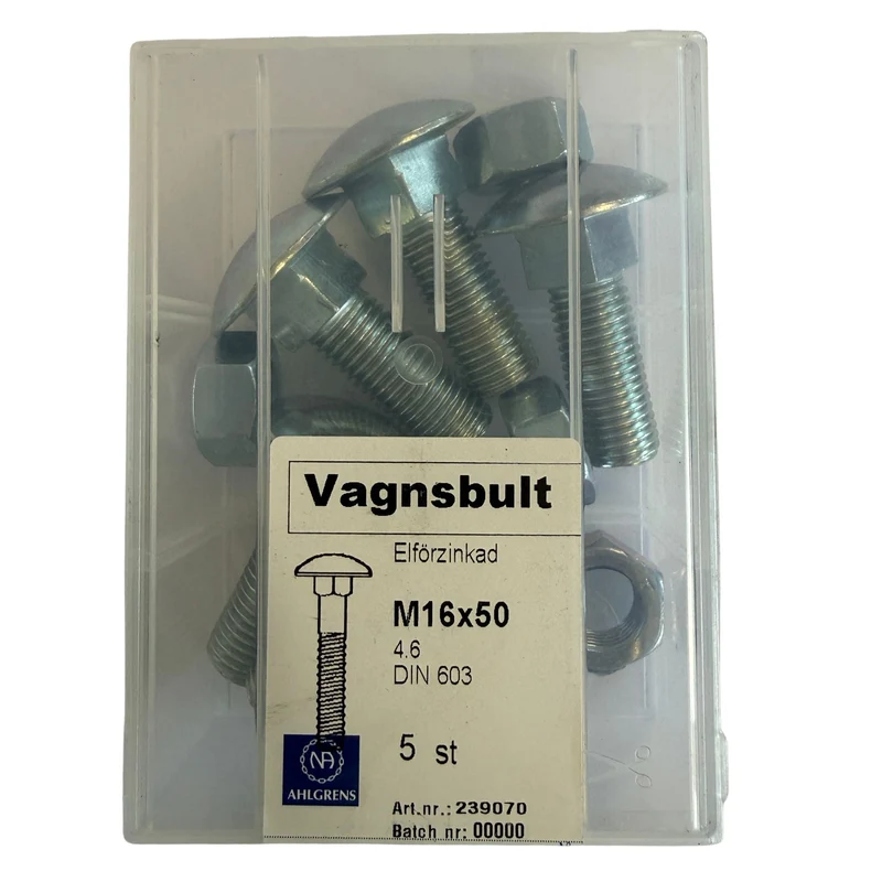 Vagnsbult Nils Ahlgren M16x50 Elförzinkad 5 st