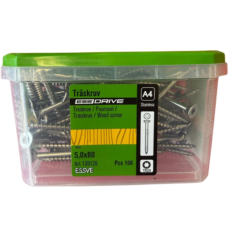 Träskruv Rostfri A4 5,0x80 mm ESSVE ESS Drive TX25 - 100 st