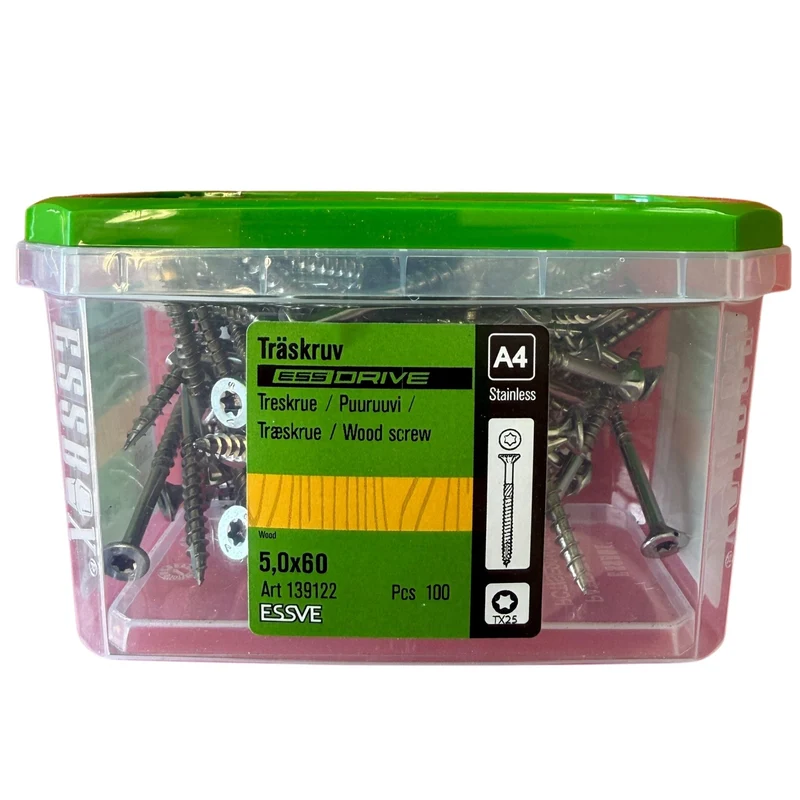 Träskruv Rostfri A4 5,0x60 mm ESSVE ESS Drive TX25 100-pack