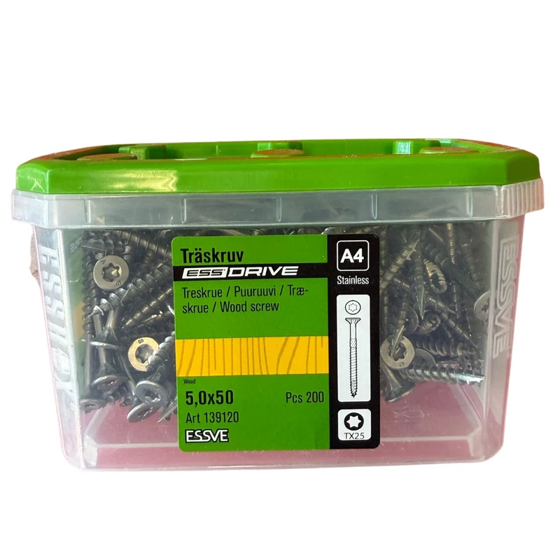 Träskruv Rostfri A4 5,0x50 mm ESSVE ESS Drive TX25 200-pack