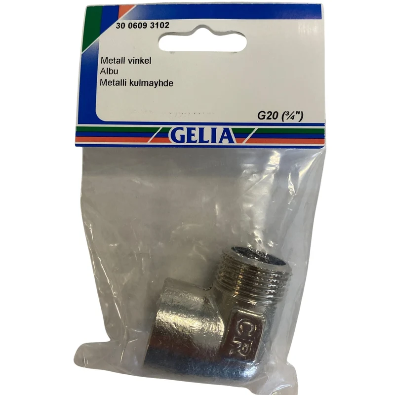 Vinkel metall GELIA G20 (3/4") - med in- och utvändig gänga