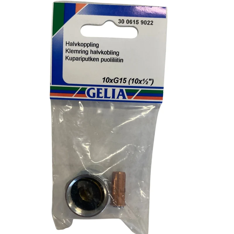 Halvkoppling GELIA 10xG15 - klämringskoppling för kopparrör