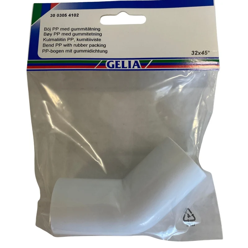 Böj PP med gummitätning 32x45° - GELIA