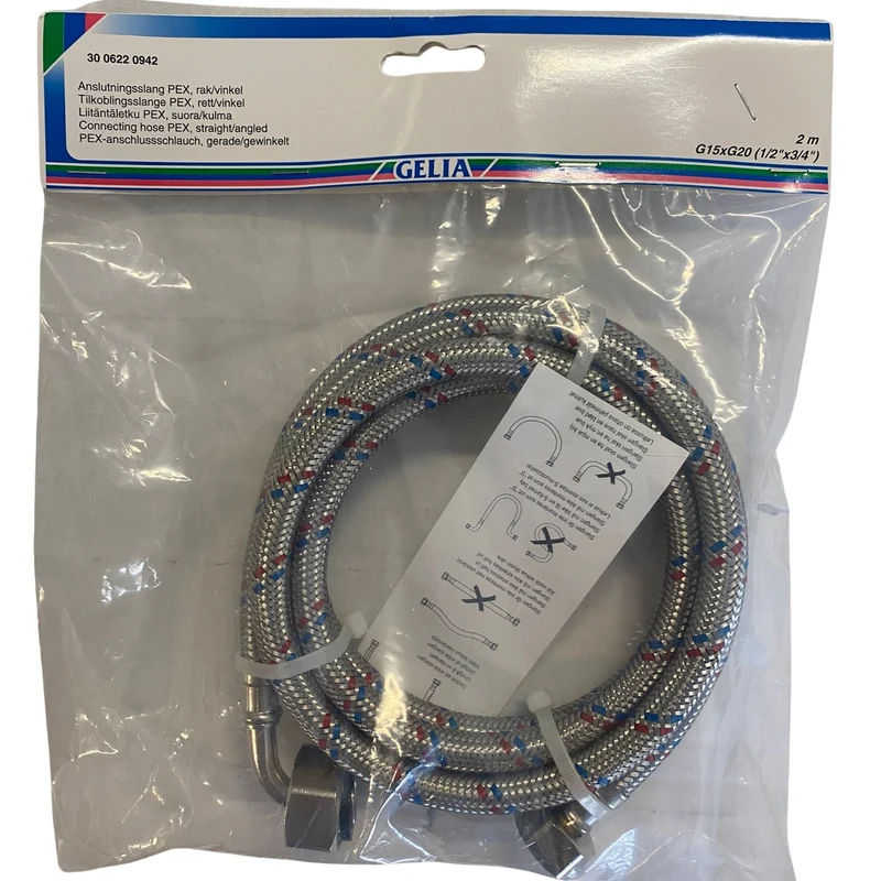 Anslutningsslang PEX rak/vinkel G15xG20 2 m - GELIA