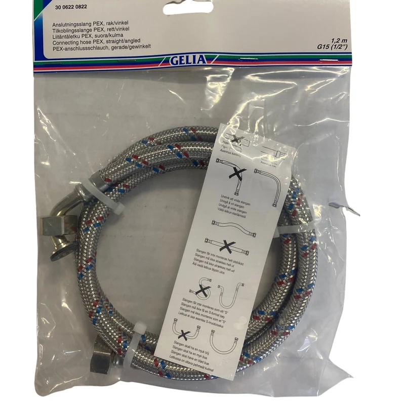 Anslutningsslang PEX rak/vinkel G15 1,2 m - GELIA