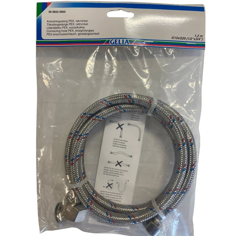 Anslutningsslang PEX rak/vinkel G15xG20 1,2 m - GELIA