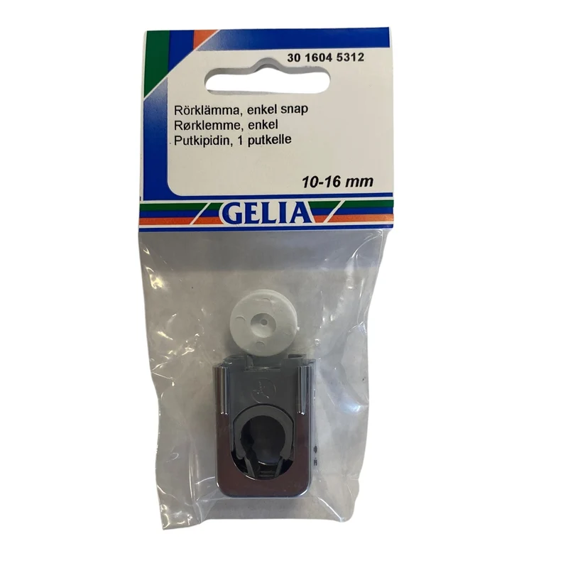 Rörklämma Enkel GELIA Snap 10-16 mm - Kromfärgad Plast