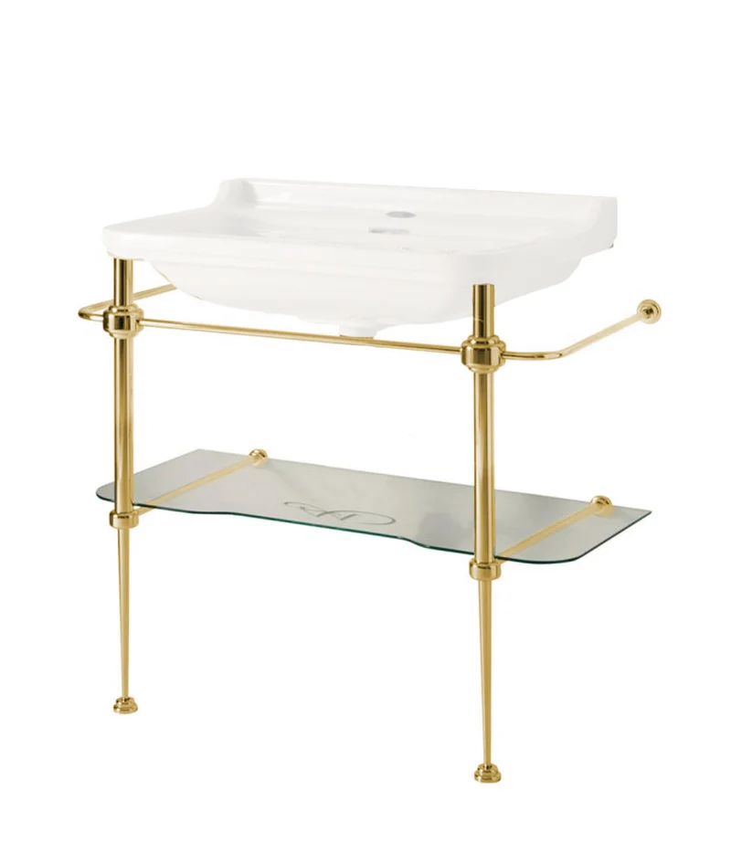 Art Deco guldställning med glashylla - Till tvättställ 88 cm