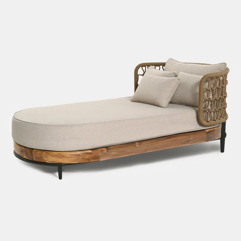 Szezlong ogrodowy Moon 184x98x74 cm drewno akacjowe, tkanina Olefin Miloo Home