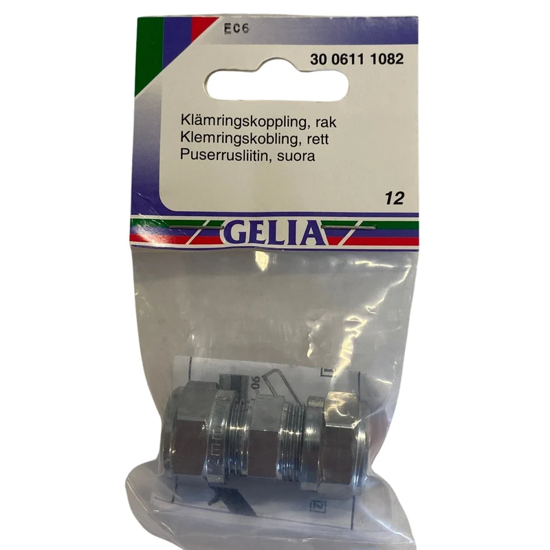 Klämringskoppling Rak GELIA 12 mm - Rörskarv