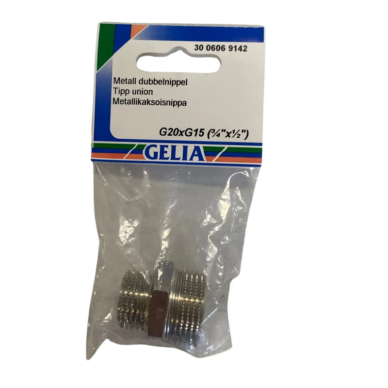 Dubbelnippel GELIA G20xG15 (3/4"x1/2") - Metall Rörkoppling