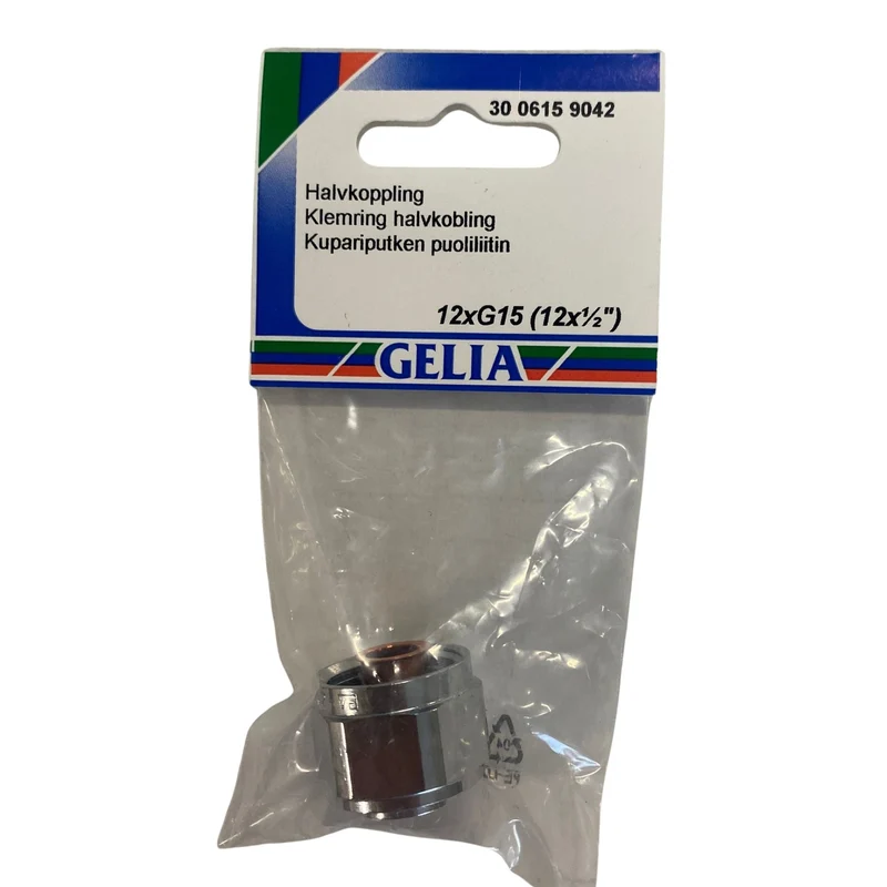 Halvkoppling GELIA 12xG15 (12x1/2") - Klämring Koppar