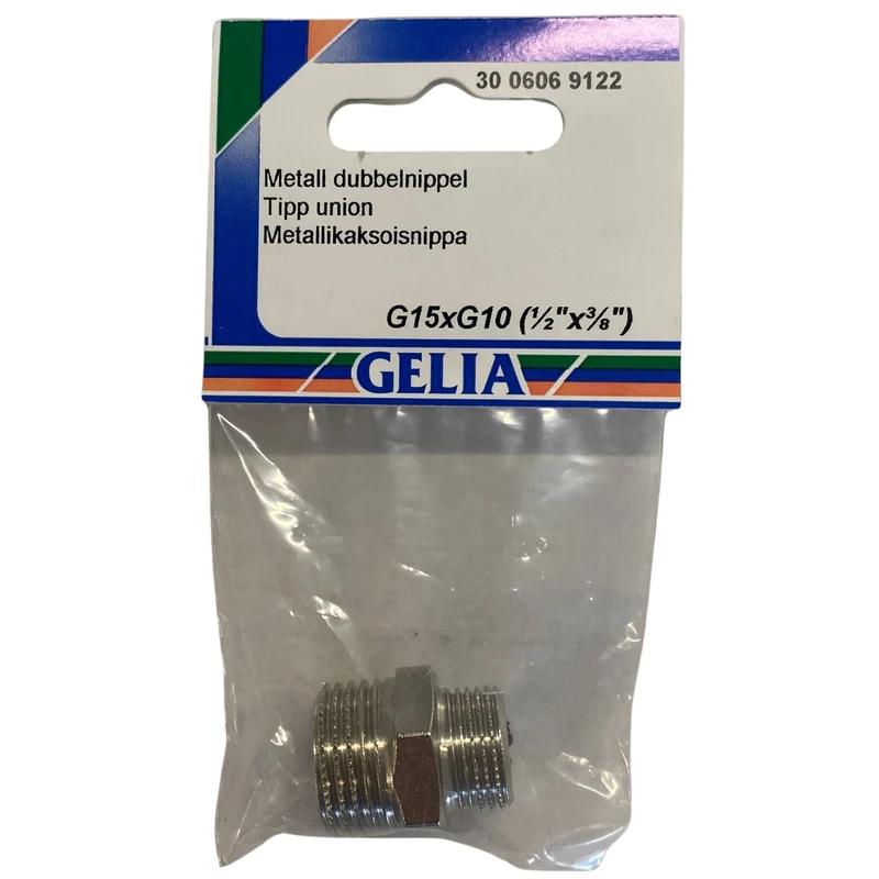 Dubbelnippel G15xG10 (½"x⅜") Utvändig Gänga - GELIA