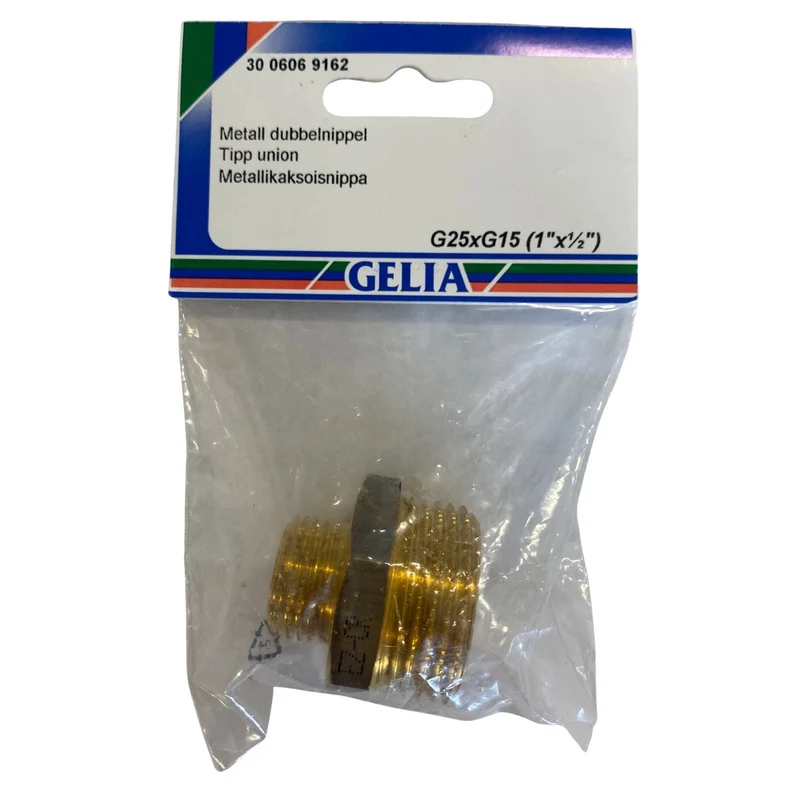 Dubbelnippel G25xG15 (1"x½") Utvändig Gänga – GELIA