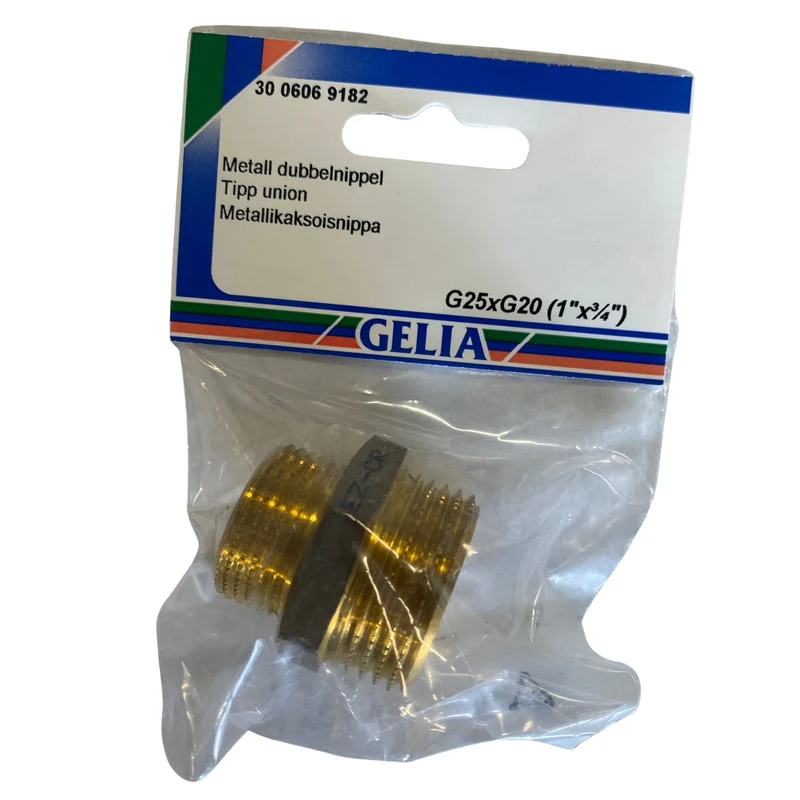 Dubbelnippel GELIA G25xG20 (1"x¾") – mässing reduktion