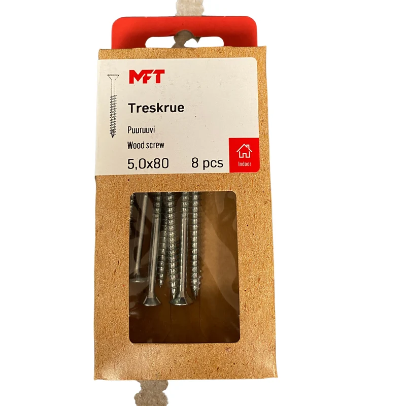 Träskruv MFT försänkt zink 5,0x80 mm T25