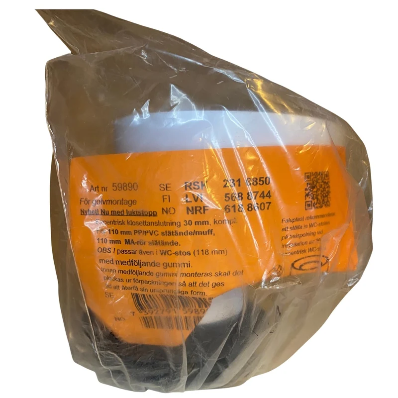 Centrisk klosettanslutning WC anslutning Faluplast 30 mm 110 med luktstopp