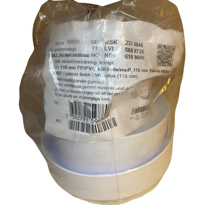 Begagnat rak WC-anslutning klosettanslutning Faluplast 110 PP/PVC komplett med luktstopp