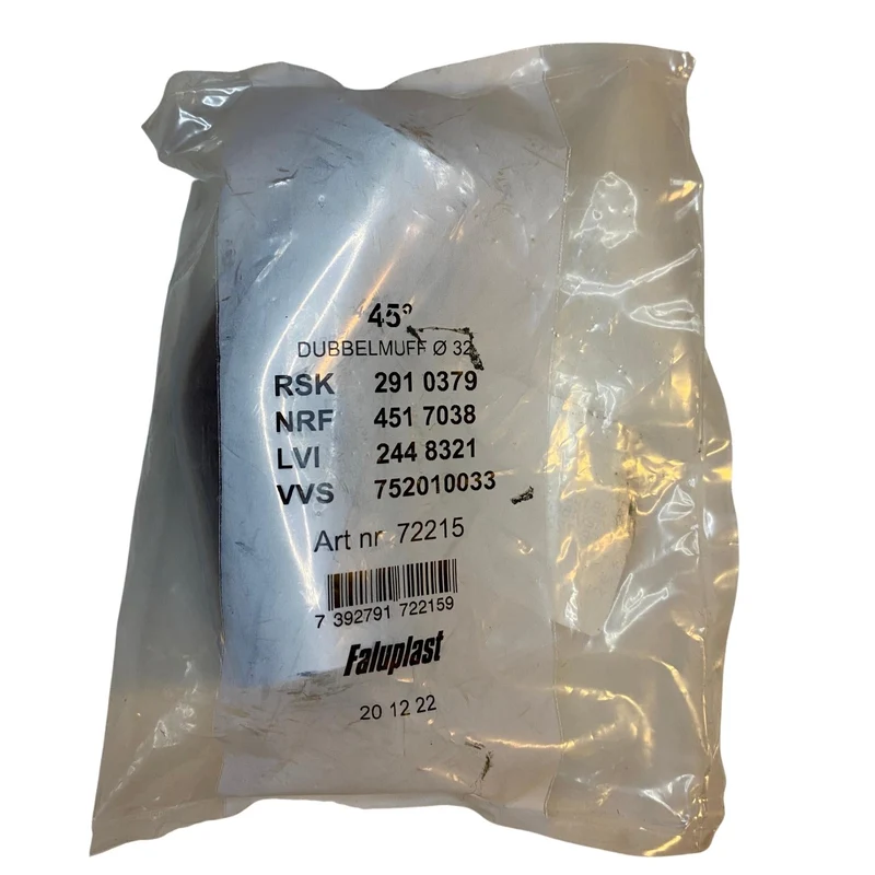 Dubbelmuff 45° Ø32 krom Faluplast