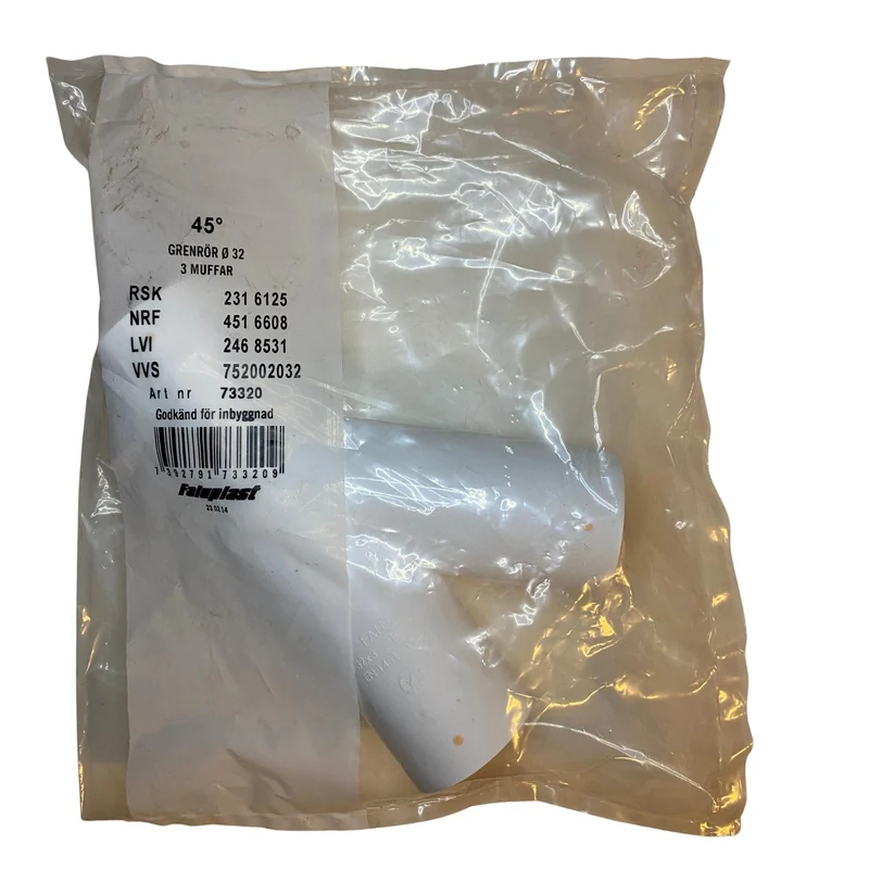 Grenrör 45° Ø32 PP 3 muffar Faluplast