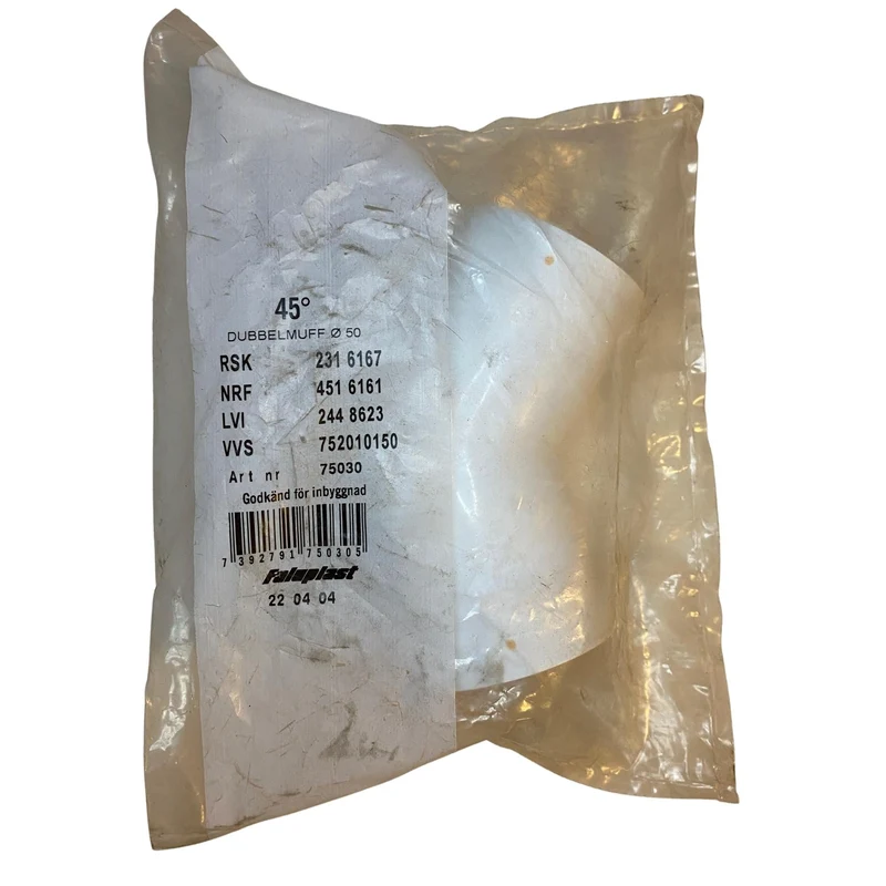 Dubbelmuff 45° Ø50 PP Faluplast