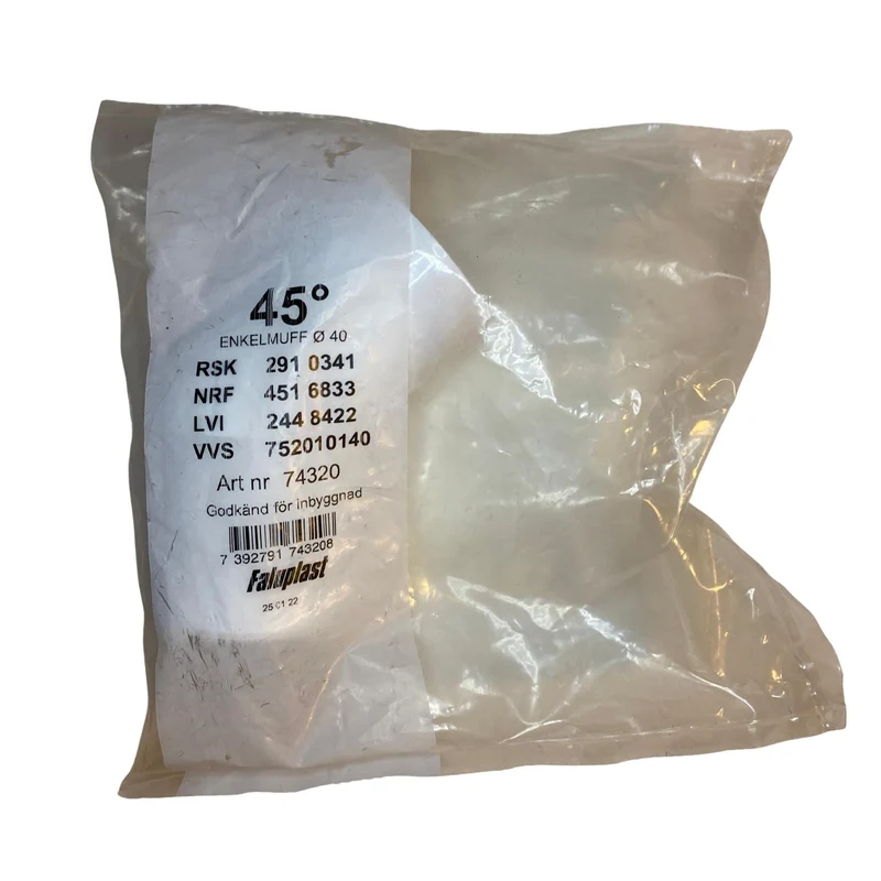 Enkelmuff 45° PP Ø40 Faluplast