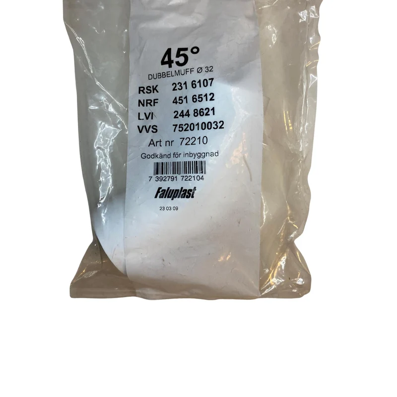 Dubbelmuff 45° PP Ø32 Faluplast
