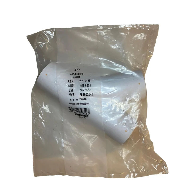 Grenrör 45° PP Ø40 3 muffar Faluplast
