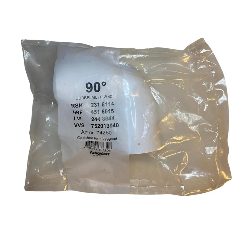 Dubbelmuff 90° PP Ø40 Faluplast