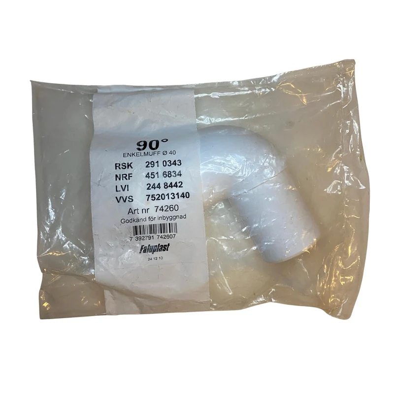 Böj 40mm 90° PVC enkelmuff Faluplast