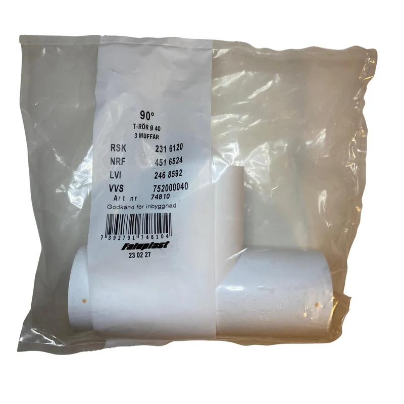 T-rör 90 grad PVC 3 muffar Faluplast